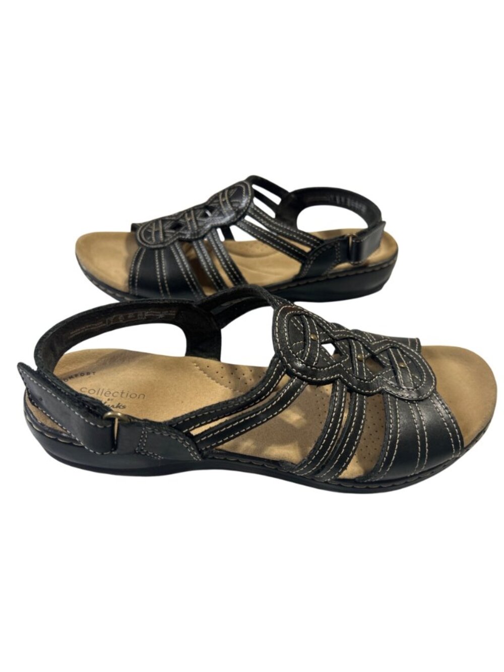 Clarks Collection Womens Size 8.5W Black Leather Sandals Ultimate Comfort - Picture 10 of 13